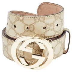 Gucci Gold Guccissima Leather Interlocking G Buckle Belt 95 CM