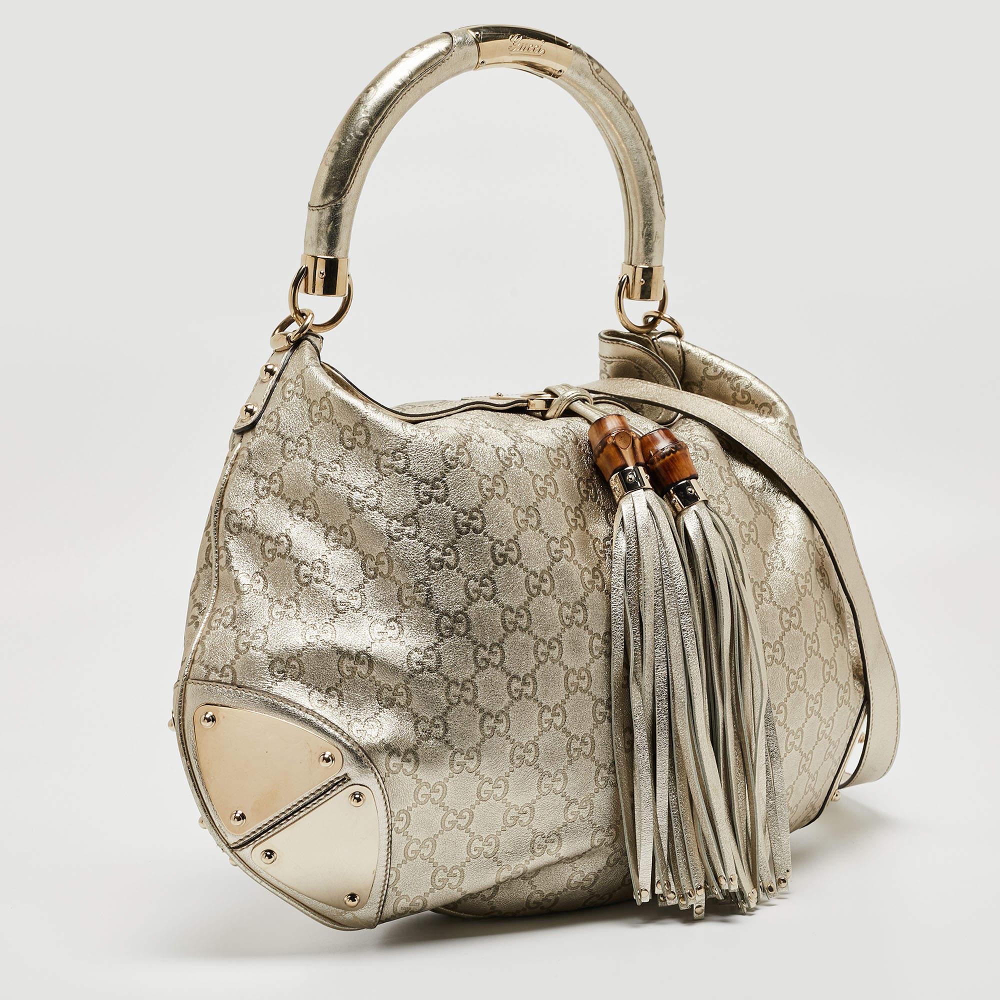 Gucci Gold Guccissima Leather Large Babouska Indy Hobo For Sale 14