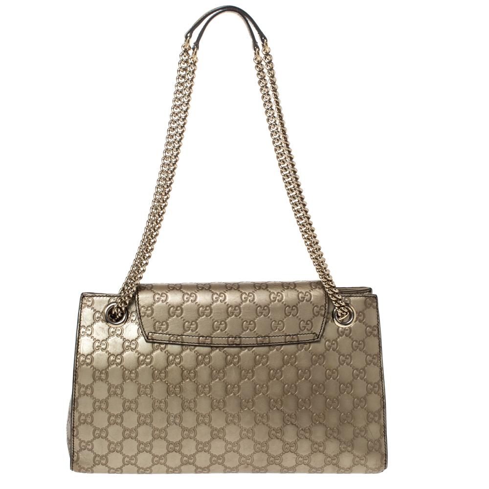 Gucci Gold Guccissima Leather Large Emily Chain Shoulder Bag at 1stDibs