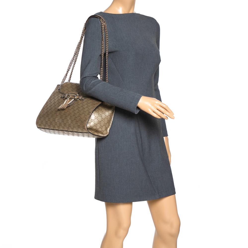 Brown Gucci Gold Guccissima Leather Large Emily Chain Shoulder Bag