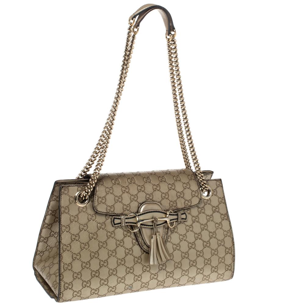 Gucci Gold Guccissima Leather Large Emily Chain Shoulder Bag In Fair Condition In Dubai, Al Qouz 2