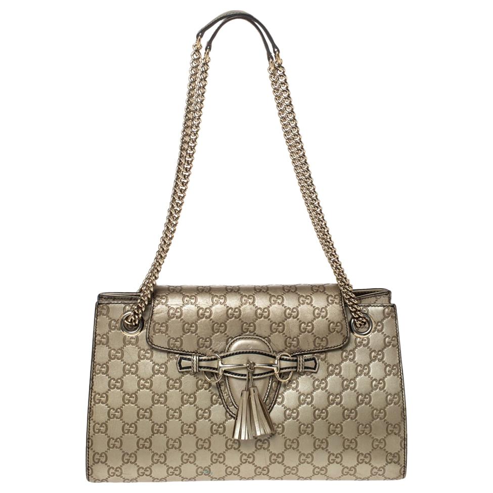 Gucci Gold Guccissima Leather Large Emily Chain Shoulder Bag