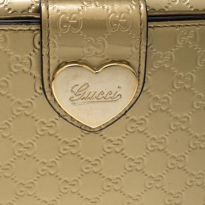 Gucci Gold Guccissima Patent Leather Heart Continental Wallet 6