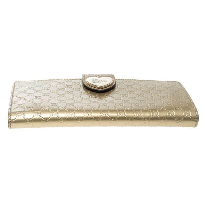 Women's Gucci Gold Guccissima Patent Leather Heart Continental Wallet
