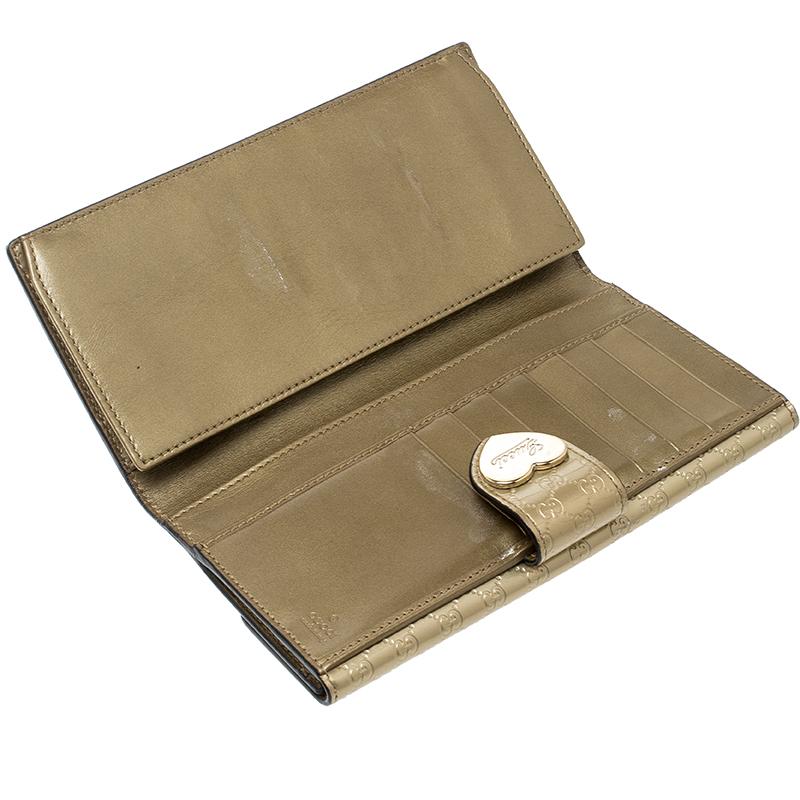 Gucci Gold Guccissima Patent Leather Heart Continental Wallet 4