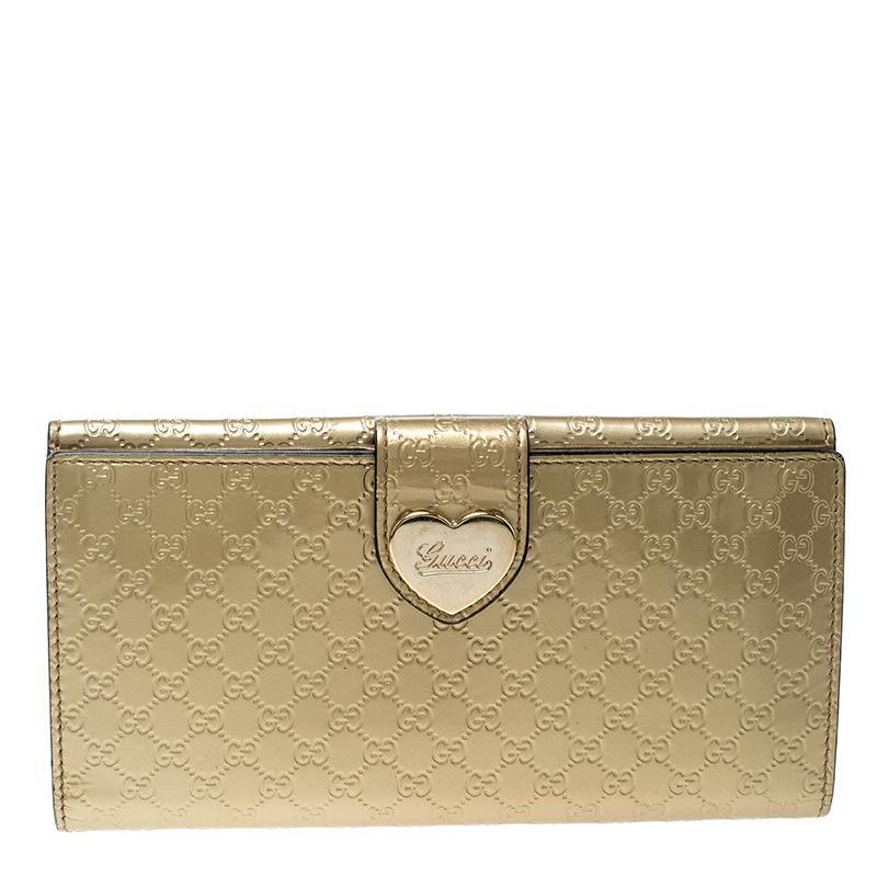 Gucci Gold Guccissima Patent Leather Heart Continental Wallet