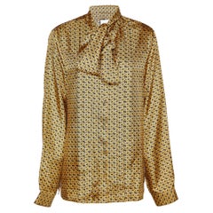 Gucci Gold interlocking Printed Silk Neck Tie Detail Shirt L