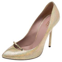 Gucci Gold Iridescent Textured Leather Pumps Size 38