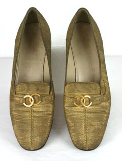 Gucci Gold Lame and Pave Trimmed Evening Shoes