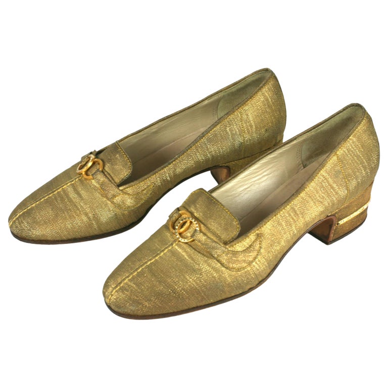 Gucci Gold Lame and Pave Trimmed Evening Shoes For Sale at 1stDibs