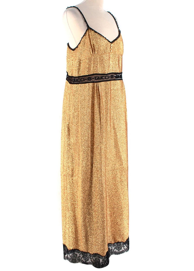 Gucci Gold Lame Lace trimmed Slip Dress Us size 8 For Sale at 1stDibs gucci gold dress gold lame dress gold slip dress