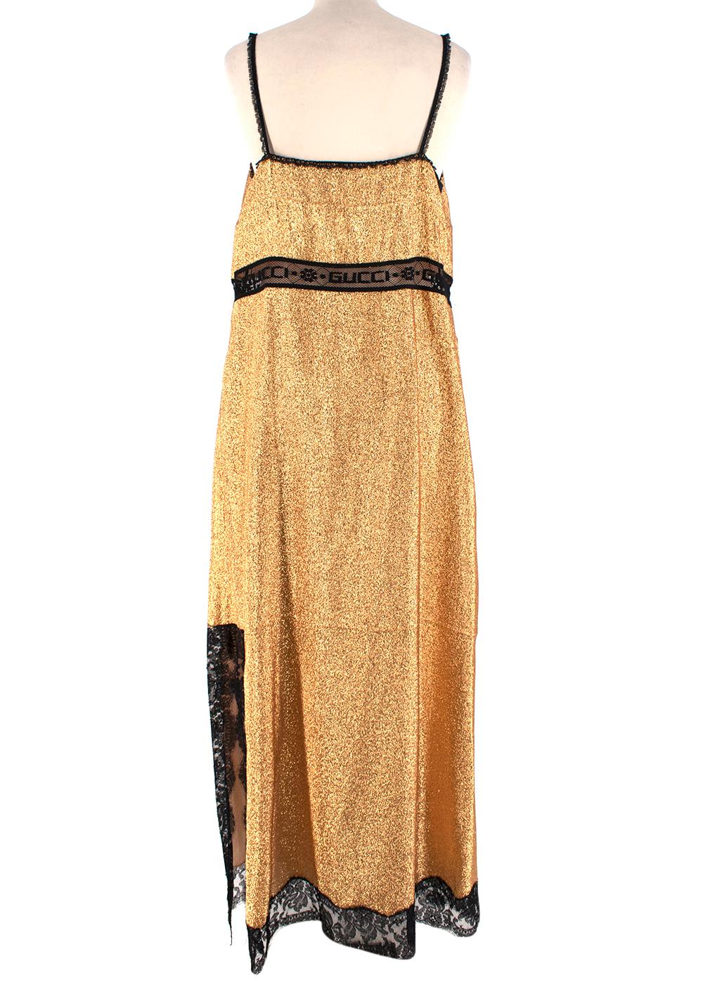 Gucci Goldfarbenes Slip-Kleid mit Spitzenbesatz und Lamé-Spitze - Us Größe 8 im Zustand „Neu“ im Angebot in London, GB