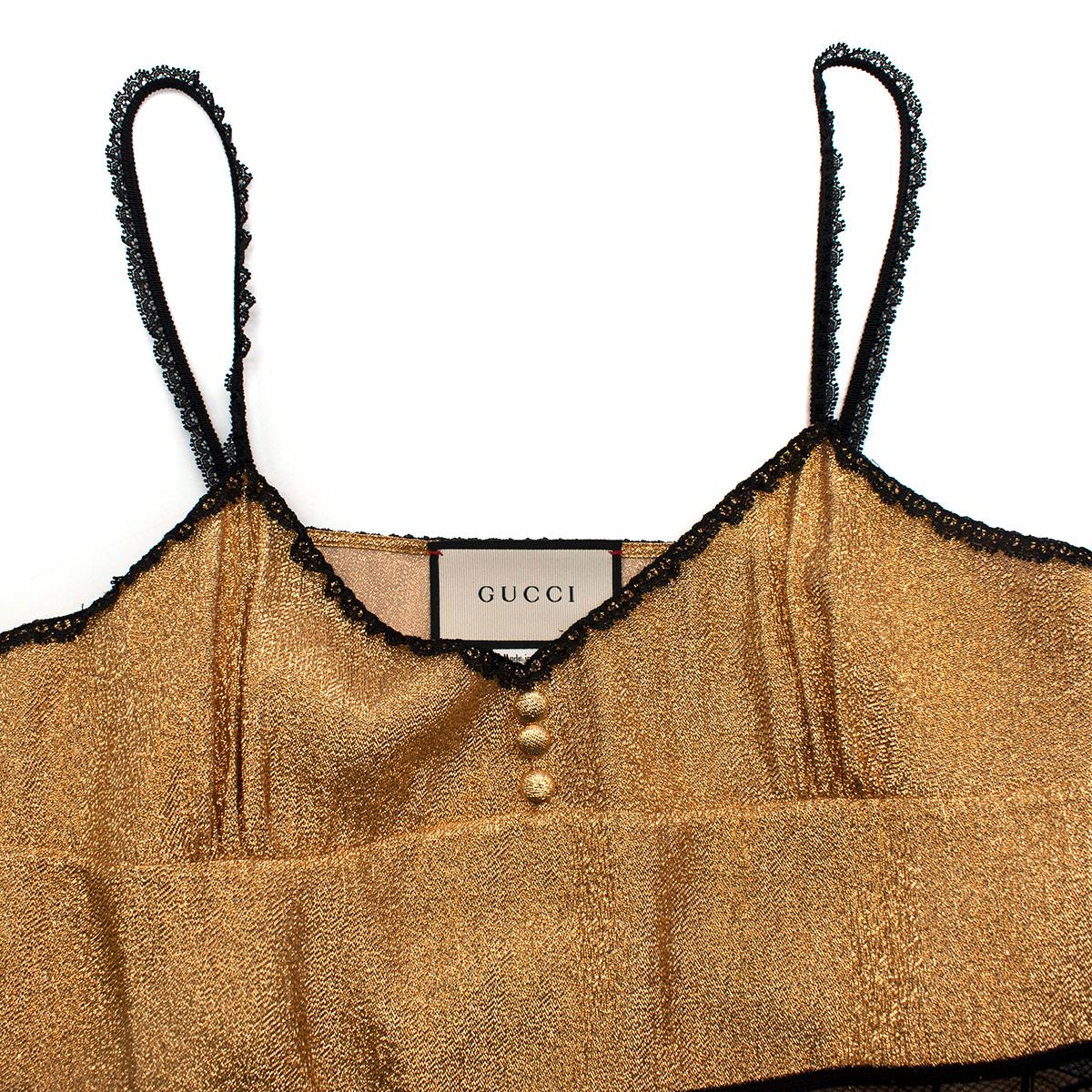 Gucci Goldfarbenes Slip-Kleid mit Spitzenbesatz und Lamé-Spitze - Us Größe 8 Damen im Angebot