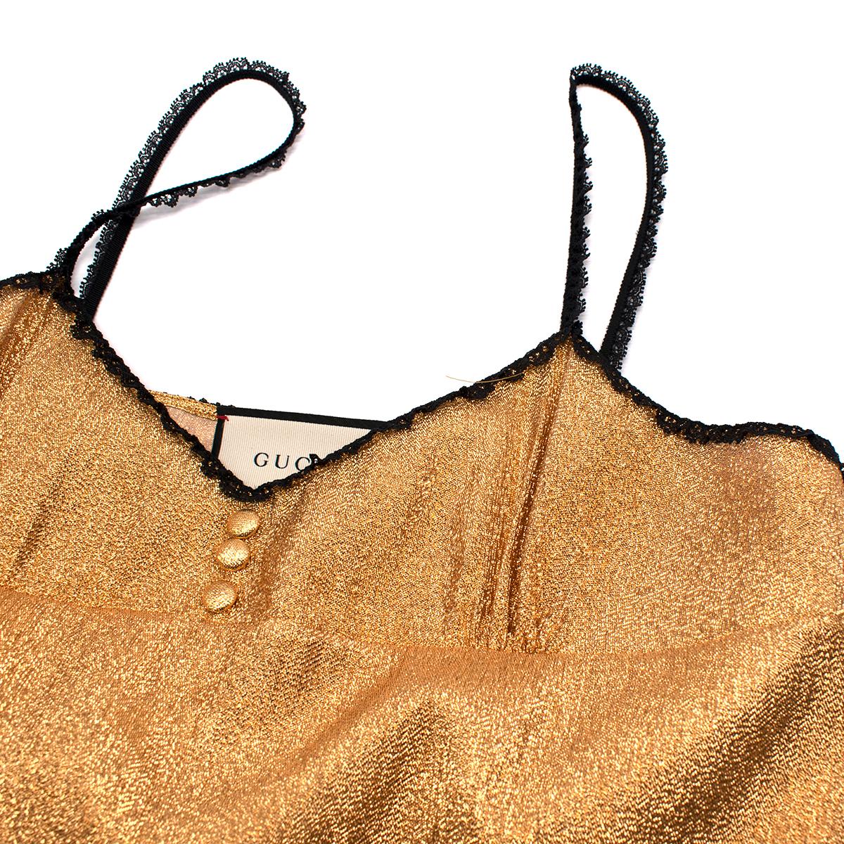 Gucci Goldfarbenes Slip-Kleid mit Spitzenbesatz und Lamé-Spitze - Us Größe 8 im Angebot 2