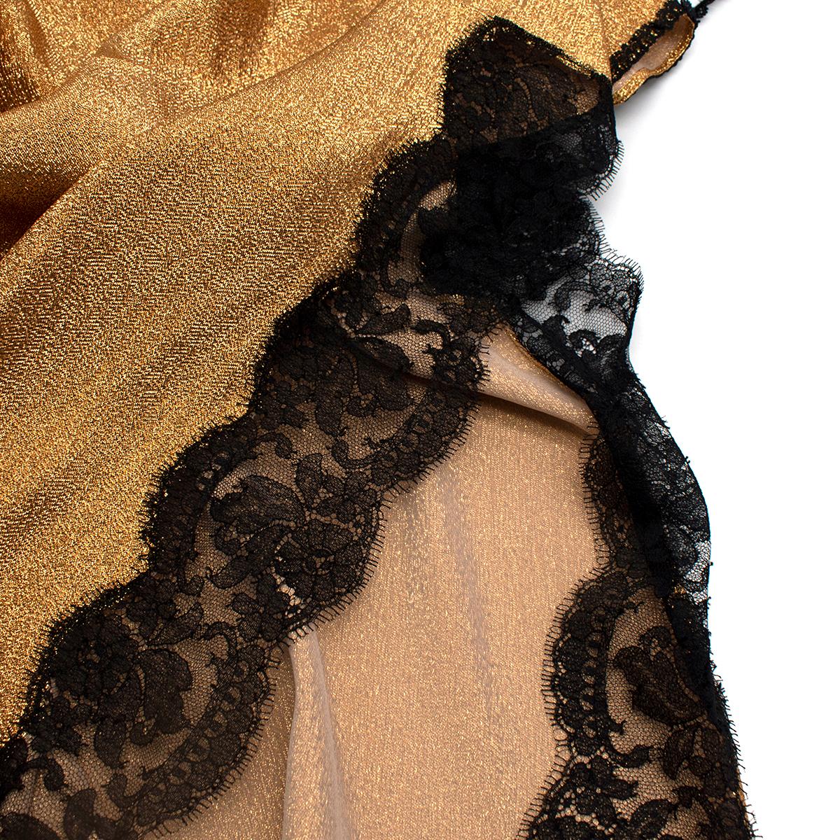 Gucci Goldfarbenes Slip-Kleid mit Spitzenbesatz und Lamé-Spitze - Us Größe 8 im Angebot 4
