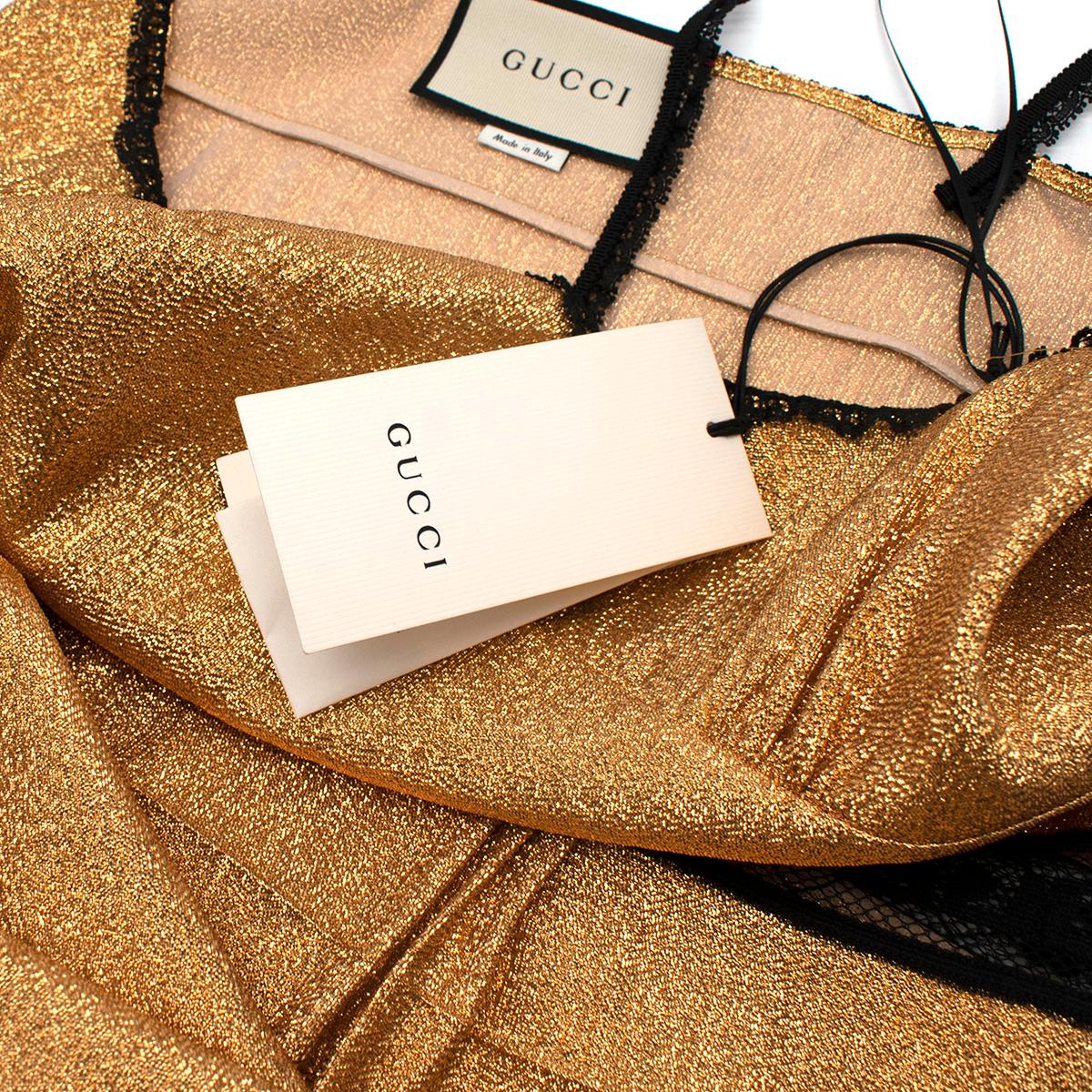 Gucci Goldfarbenes Slip-Kleid mit Spitzenbesatz und Lamé-Spitze - Us Größe 8 im Angebot 5