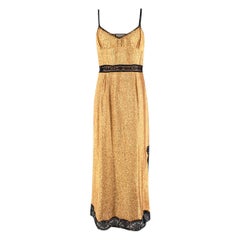 Gucci Goldfarbenes Slip-Kleid mit Spitzenbesatz und Lamé-Spitze - Us Größe 8