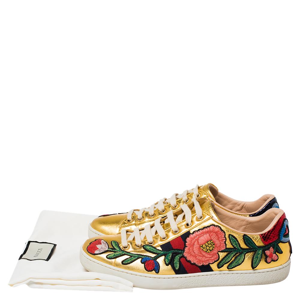 Gucci Gold Leather Ace Lace Up Sneakers Size 37 1