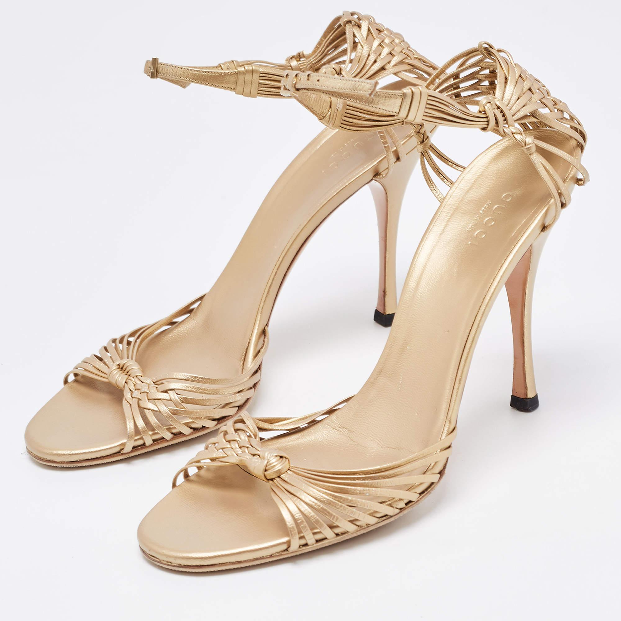 Women's Gucci Gold Leather Ankle Strap Sandals Size 39.5