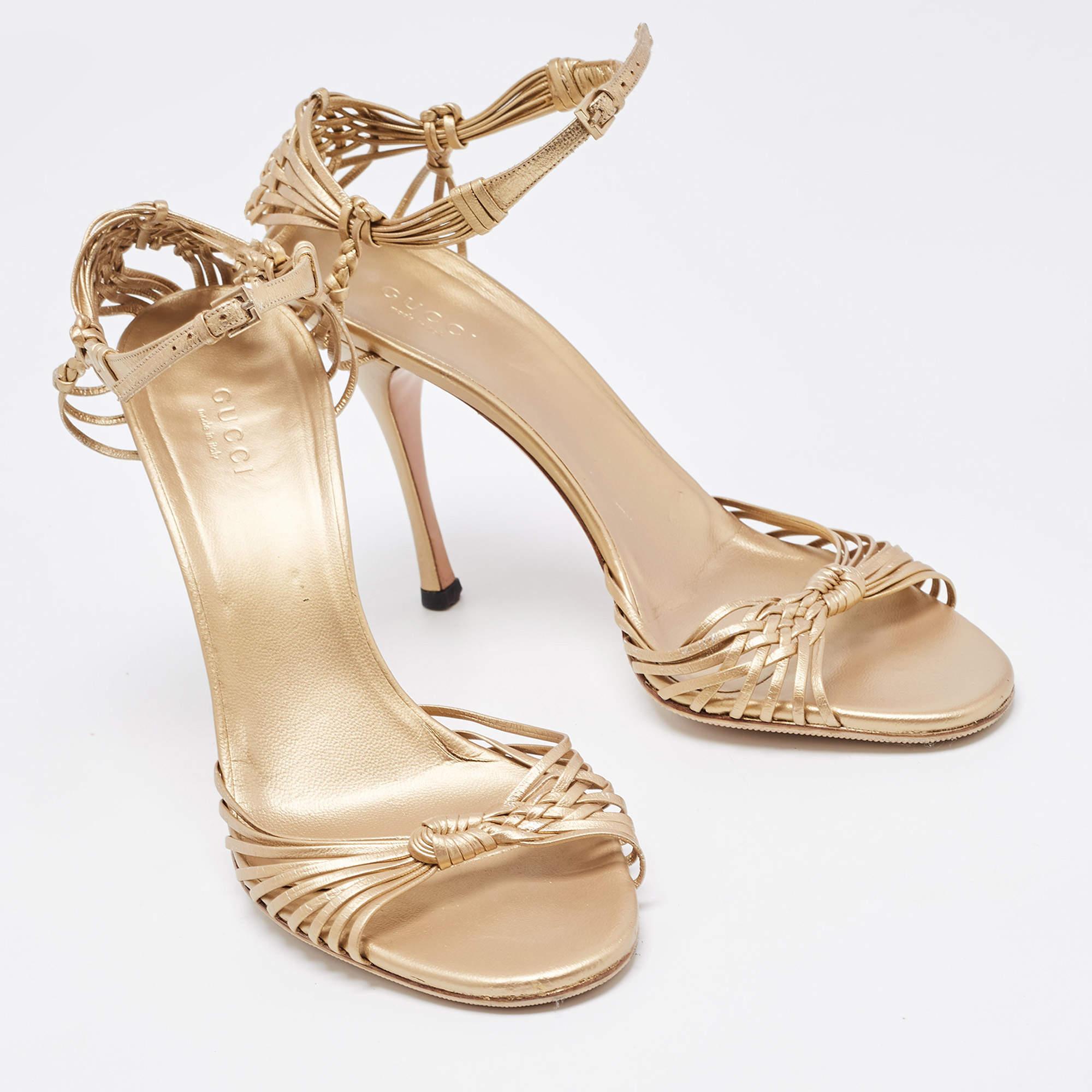 Gucci Gold Leather Ankle Strap Sandals Size 39.5 1