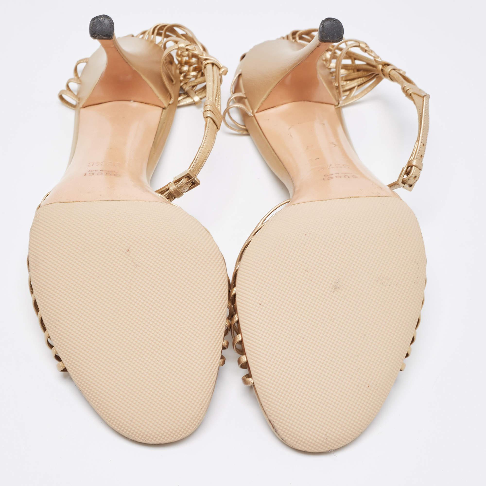 Gucci Gold Leather Ankle Strap Sandals Size 39.5 4