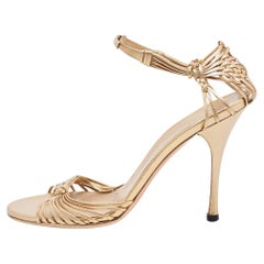 Gucci Gold Leather Ankle Strap Sandals Size 39.5