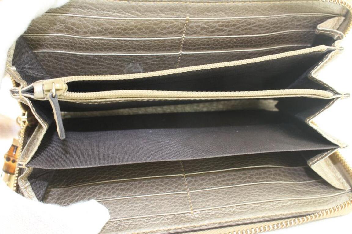 Gucci Gold Leather Bamboo Tassel Zip Around Continental Wallet Zippy 17ga113 In Good Condition For Sale In Dix hills, NY