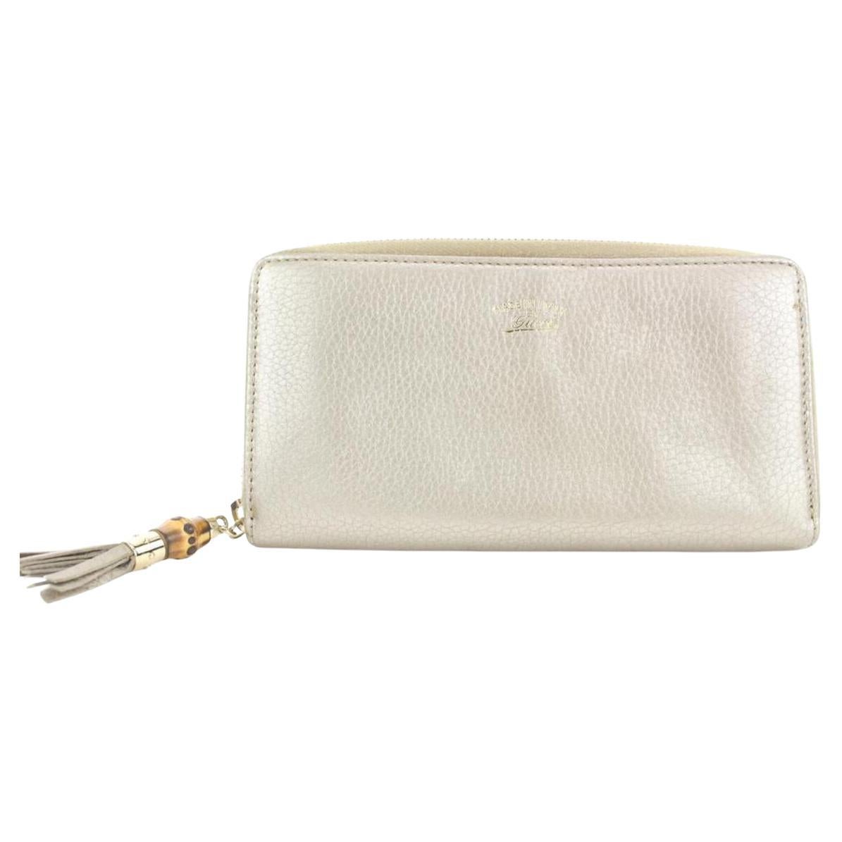 Gucci Gold Leather Bamboo Tassel Zip Around Continental Wallet Zippy 17ga113 For Sale