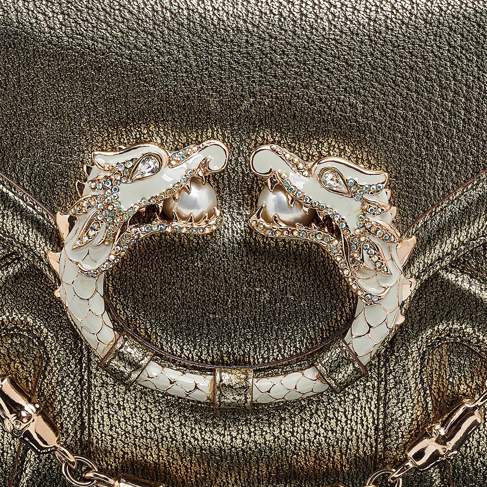 Gucci Gold Leather Broche Dragon Runway Shoulder Bag 4