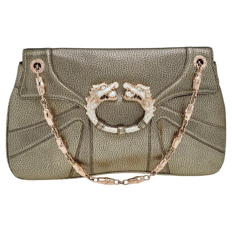 Gucci Gold Leather Broche Dragon Runway Shoulder Bag For Sale at 1stDibs