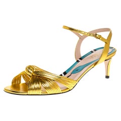 Gucci Gold Leather Crawford Ankle Strap Sandals Size 38.5