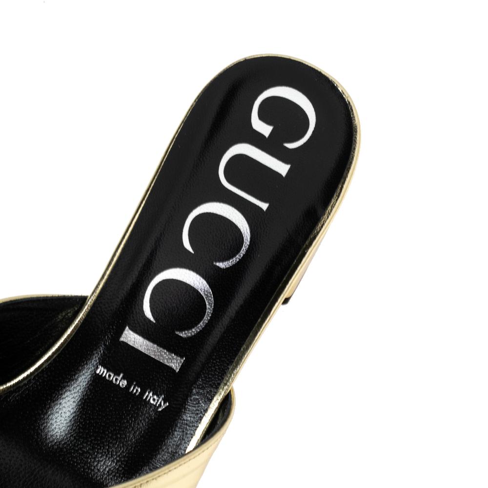 Women's Gucci Gold Leather Crisscross Slide Sandals Size 39.5