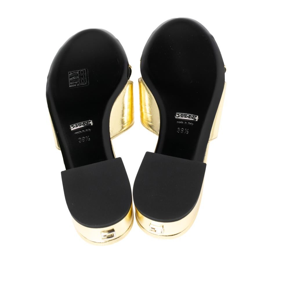 Gucci Gold Leather Crisscross Slide Sandals Size 39.5 3