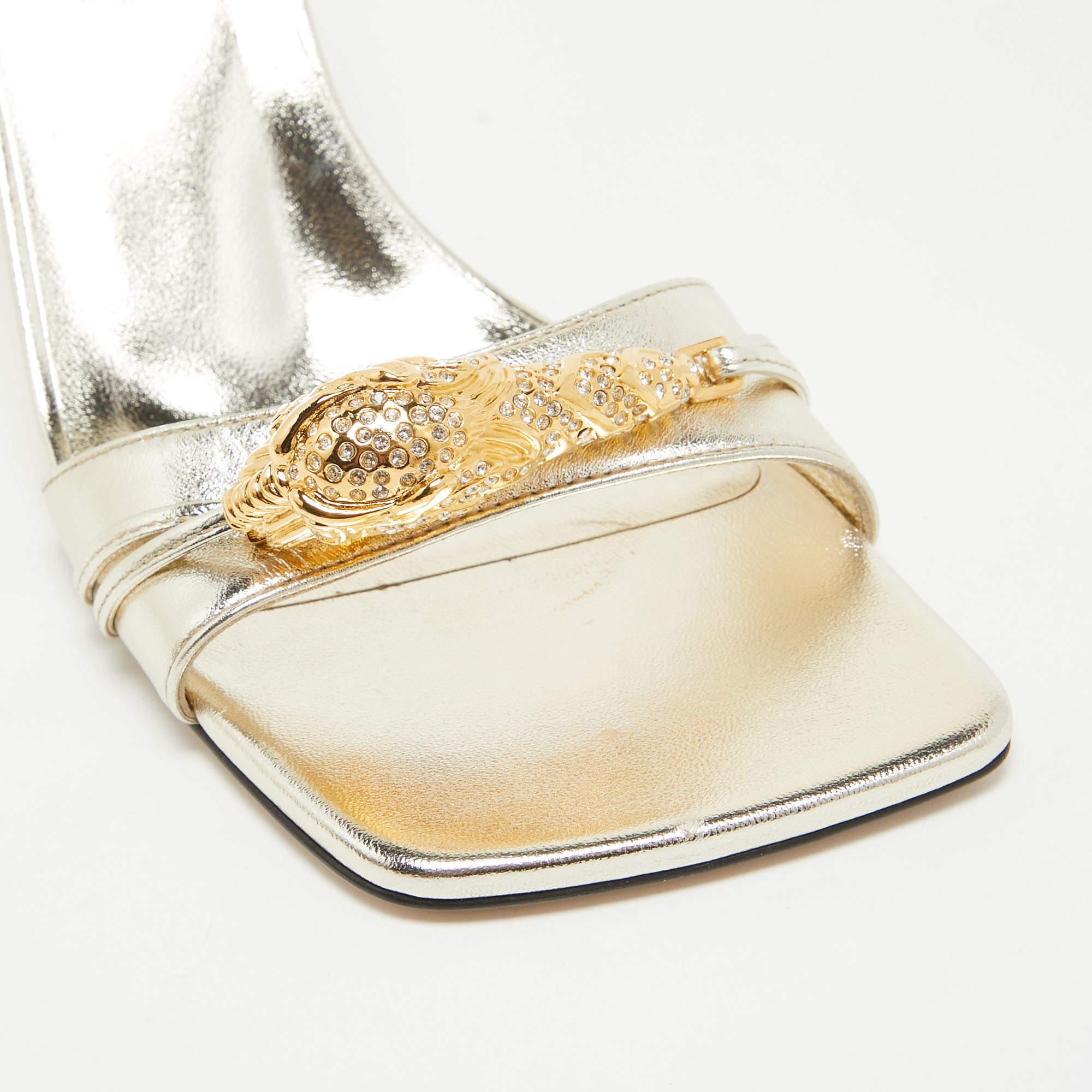 Gucci, pelle oro, Dora, cristallo e testa di tigre, sandali diapositive misura 37,5 1