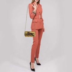 Gucci Gold Leather Embroidered Tiger Crystal Studded Chain Clutch