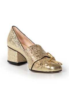Gucci Gold Leather Foiled Marmont Metallic Loafers Size IT 36