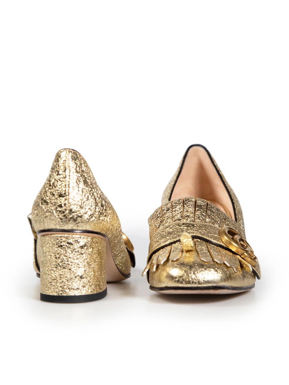 Gucci Gold Leather Foiled Marmont Metallic Loafers Size IT 36 In Good Condition In London, GB