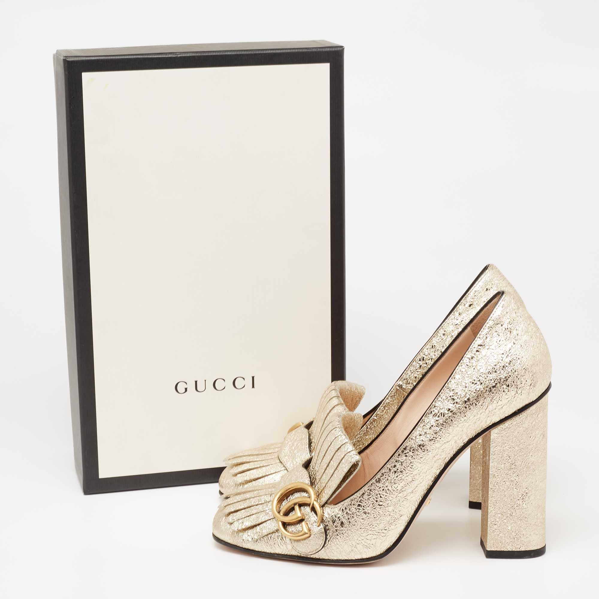 Gucci Gold Leather GG Marmont Pumps Size 40 2