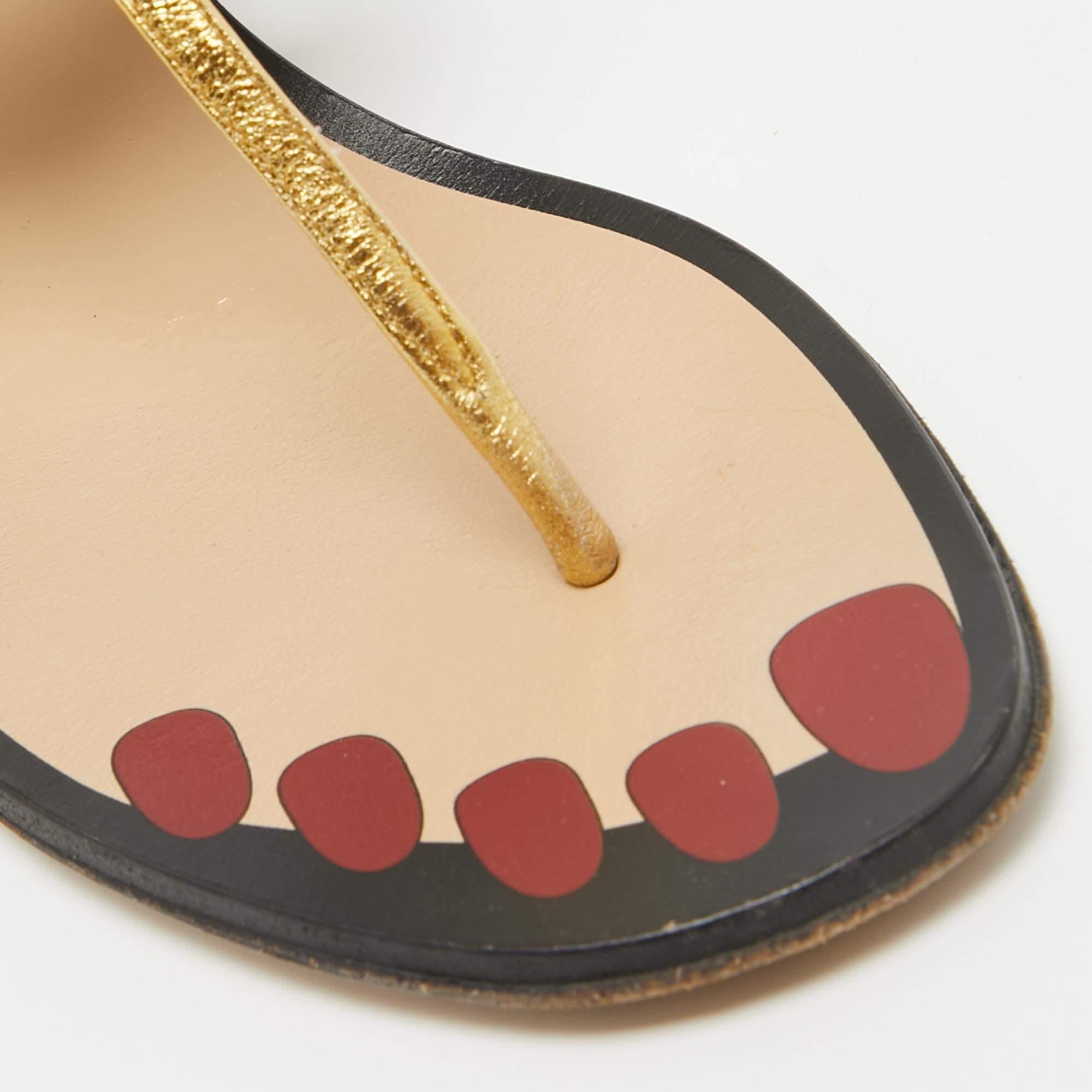 Gucci Gold Leather Hatsumomo Cherry Thong Sandals Size 37.5 3