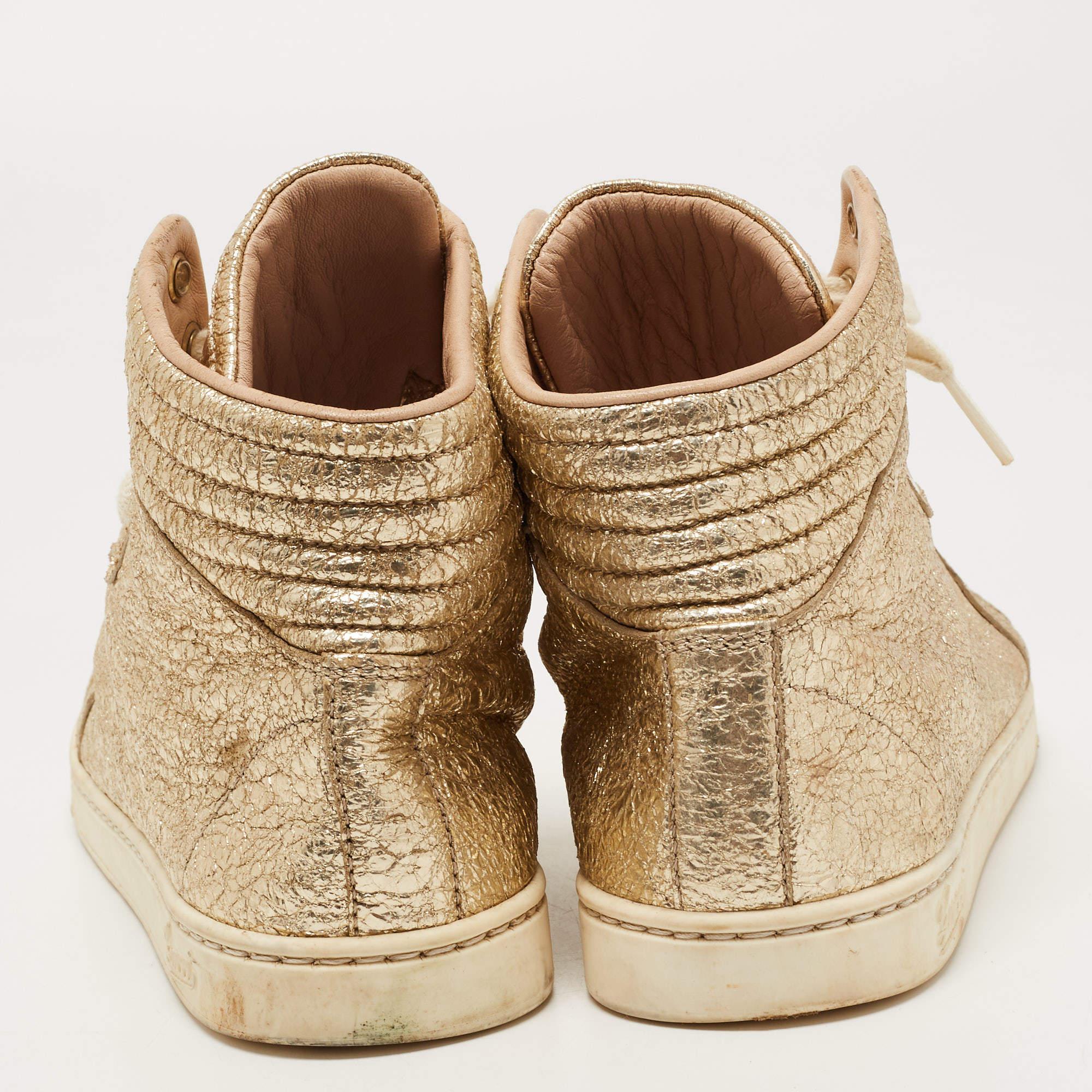 Gucci Gold Leather High Top Sneakers Size 35 For Sale 1