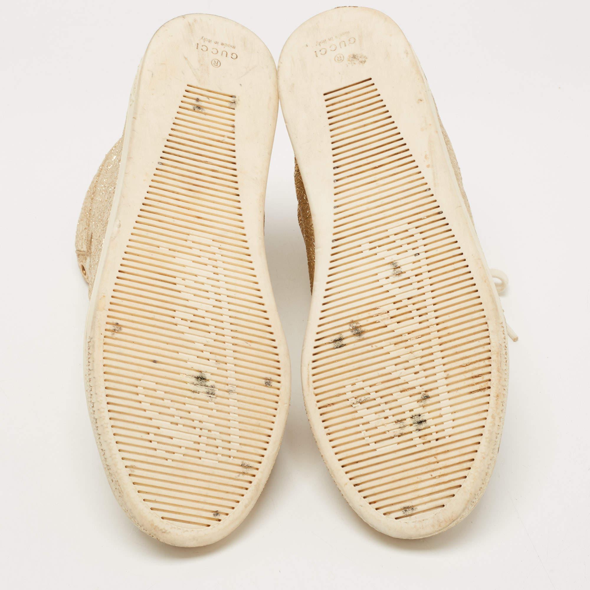 Gucci Gold Leather High Top Sneakers Size 35 For Sale 2