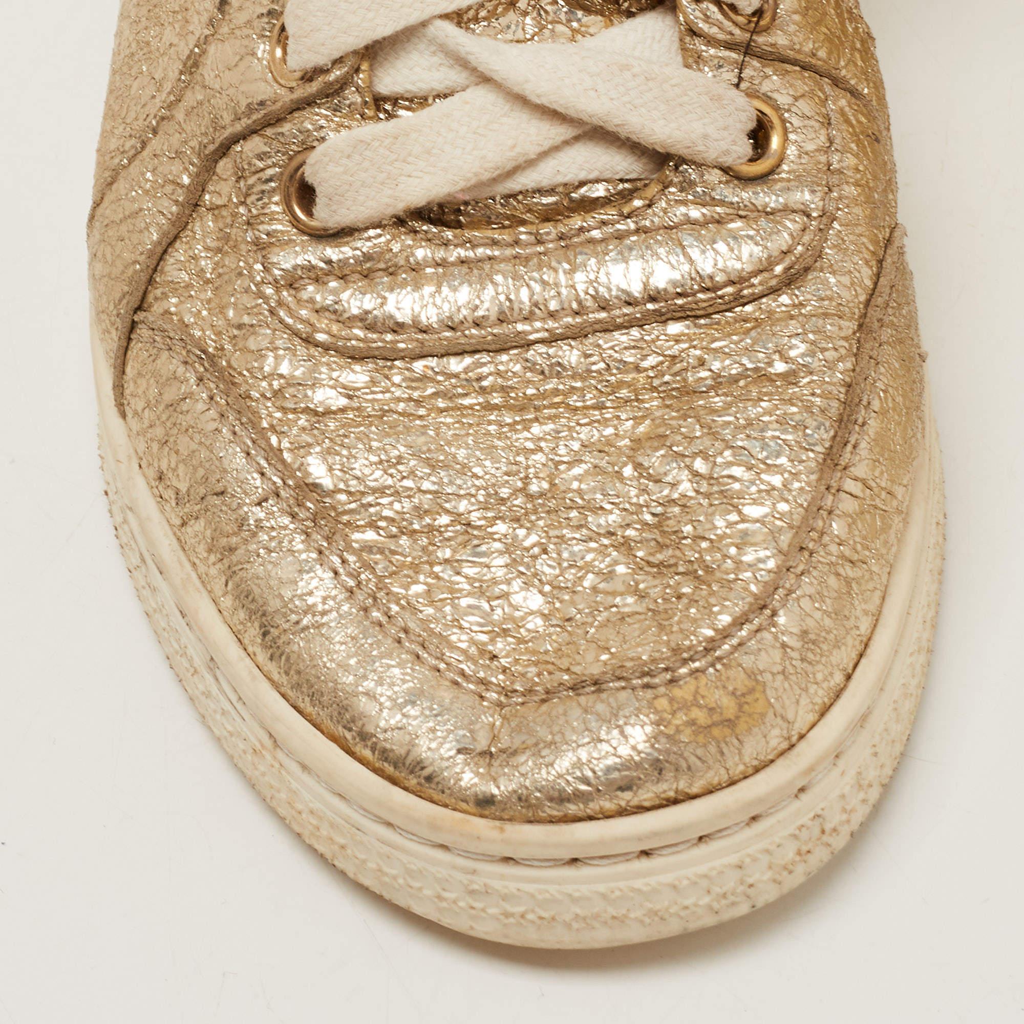 Gucci Gold Leather High Top Sneakers Size 35 For Sale 3