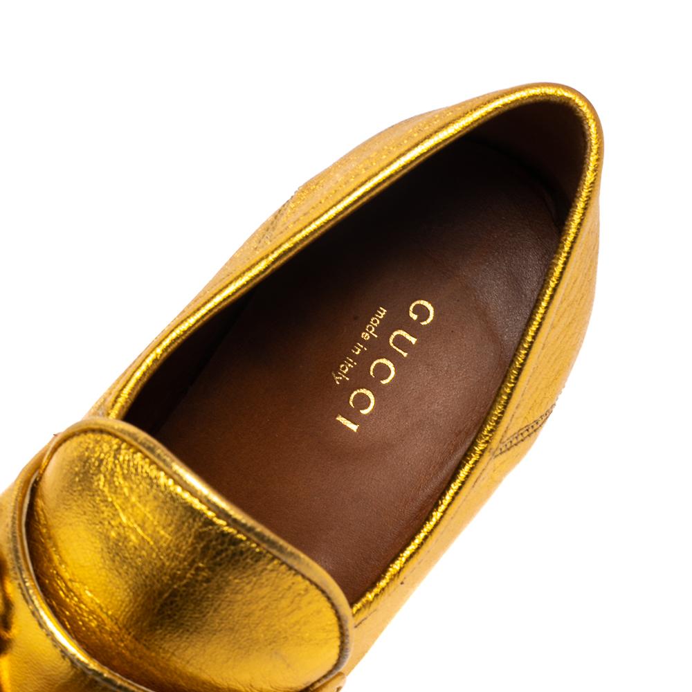 Women's Gucci Gold Leather Horsebit Vegas Loafers Pumps Size 37