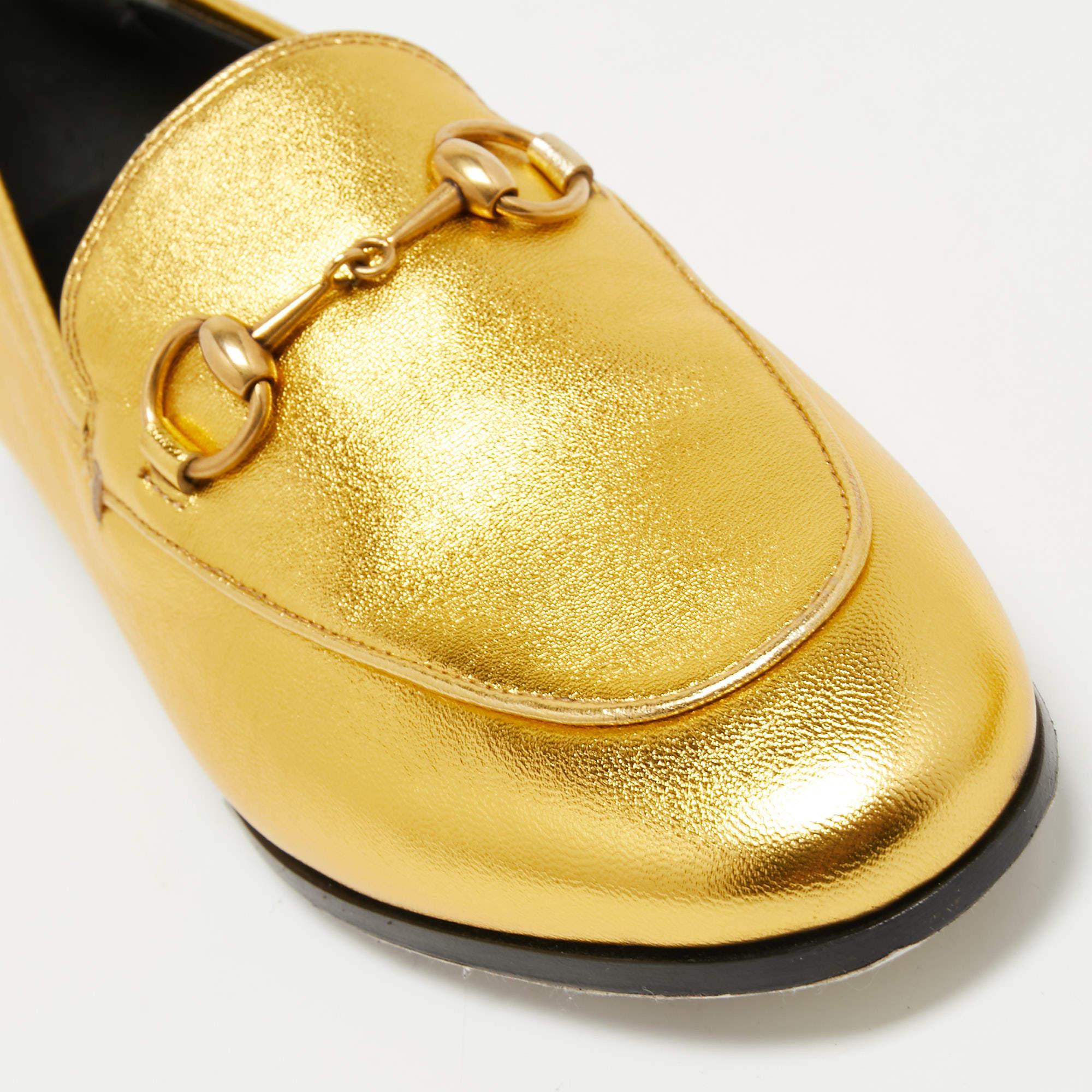 Women's Gucci Gold Leather Hosrsebit Jordaan Loafers Size 35