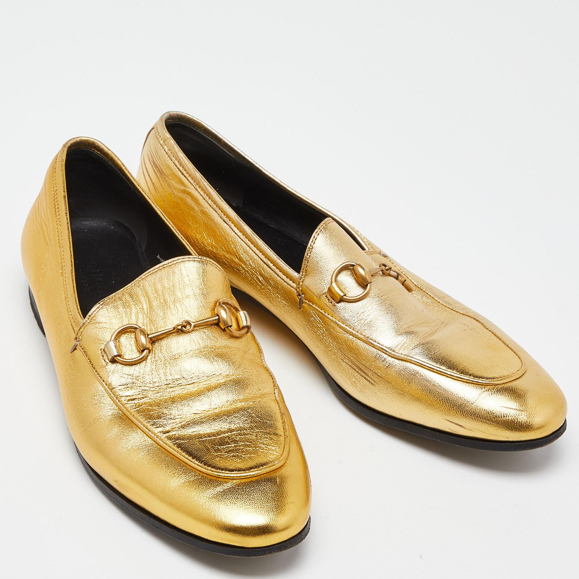 Gucci Gold Leather Jordaan Loafers Size 39 1