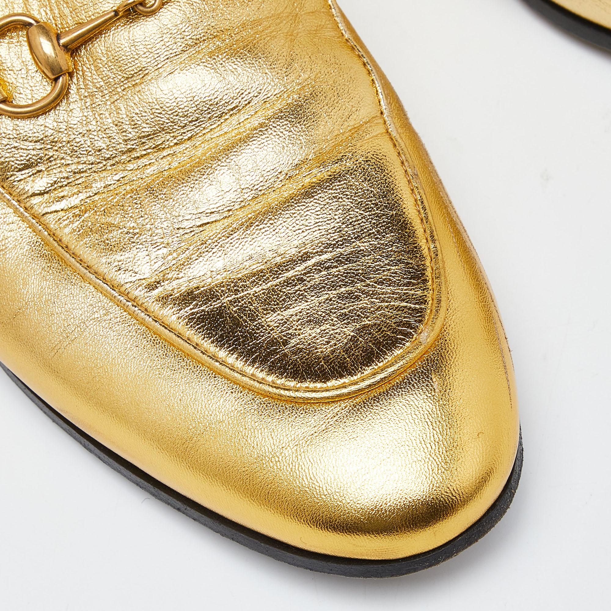 Gucci Gold Leather Jordaan Loafers Size 39 For Sale 2