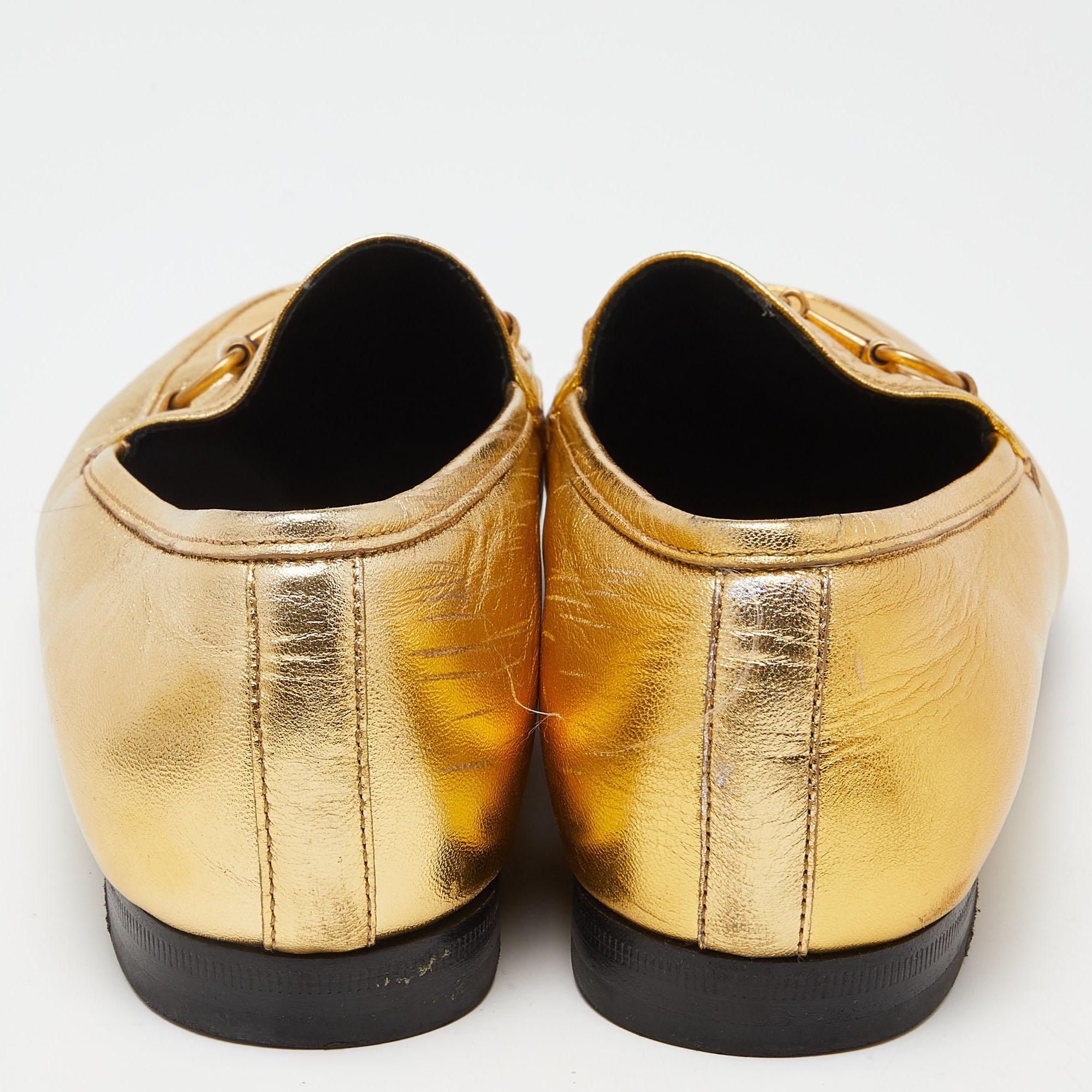 Gucci Gold Leather Jordaan Loafers Size 39 3