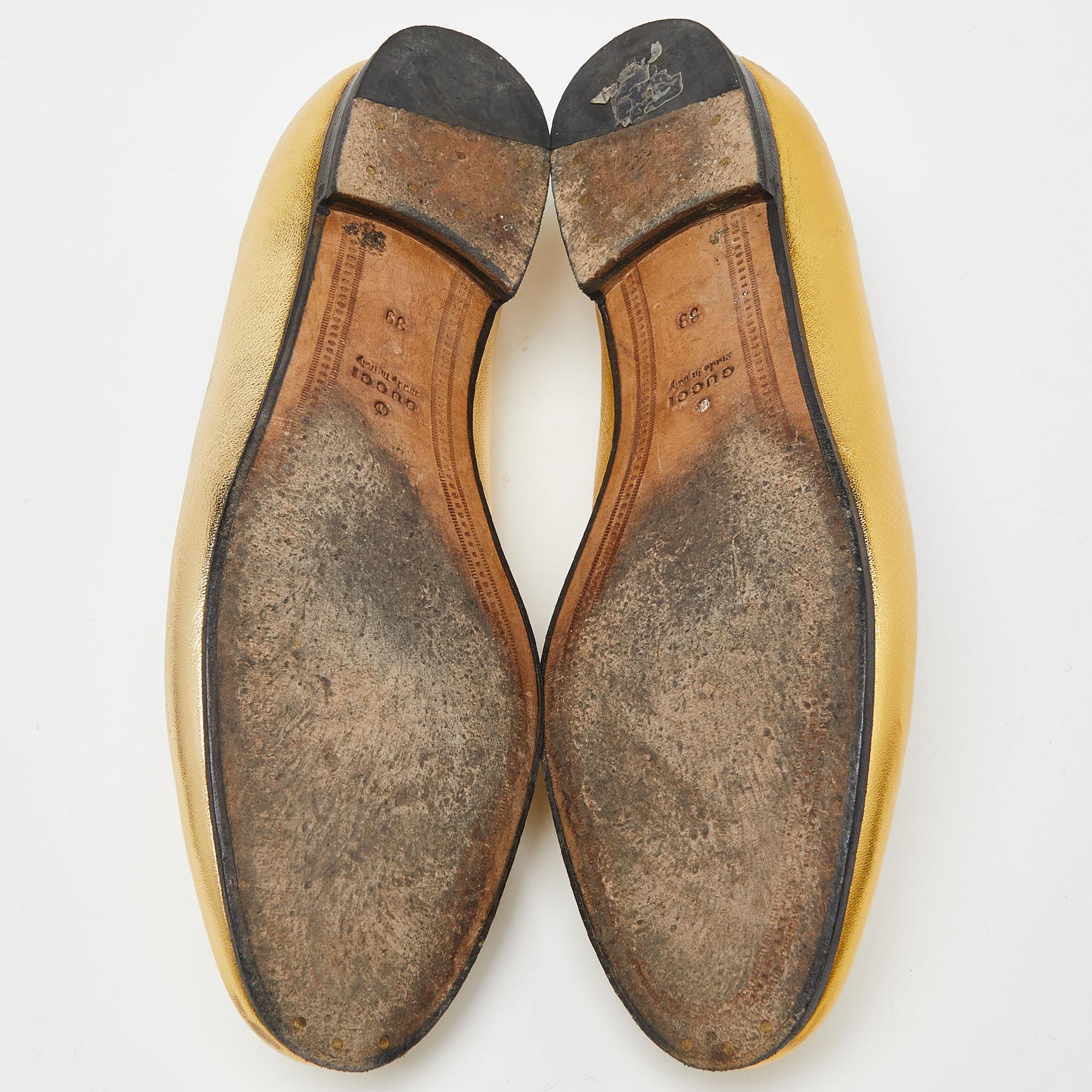 Gucci Jordaan Loafers en cuir doré taille 39 en vente 4