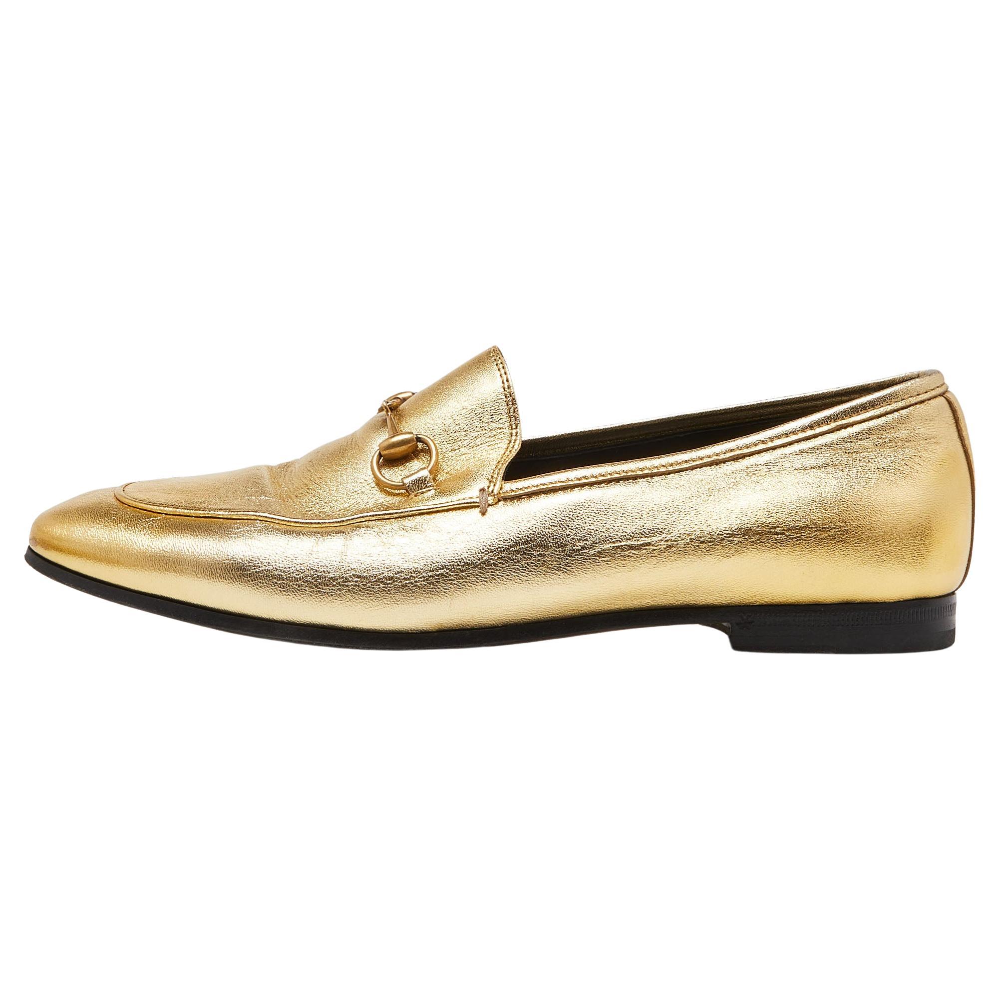 Gucci Gold Leather Jordaan Loafers Size 39 For Sale