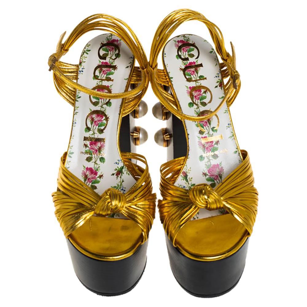 Gucci gold platform sandals hotsell